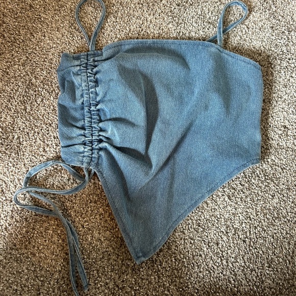 Blue Asymmetrical Denim Top with back zipper - Picture 3 of 6